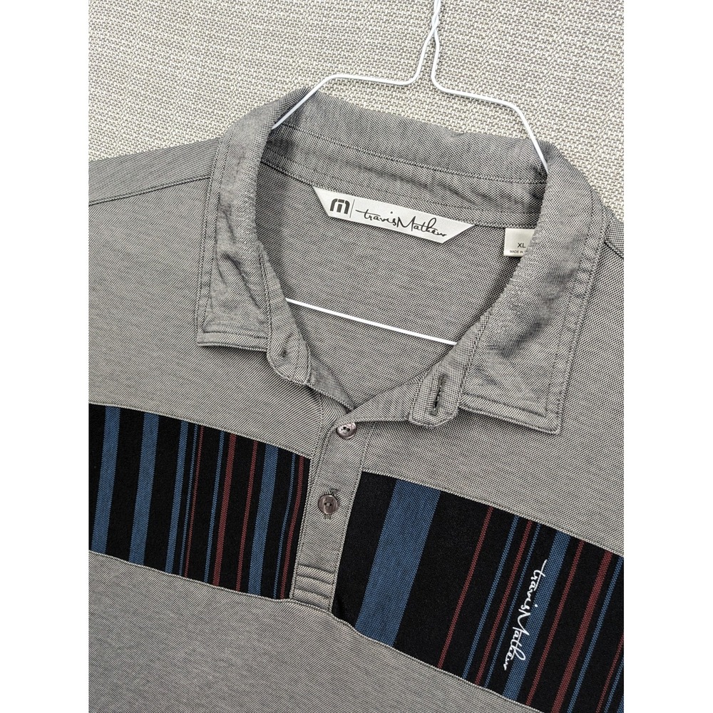 TravisMathew Polo Shirt Mens XL Gray Stripe Cox Invitational Golf Performance